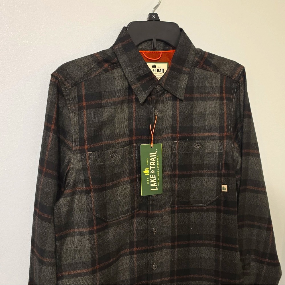Lake & Trail Men's Plaid Flannel Long Sleeve Button-Up Pockets S Gray/Brown #139